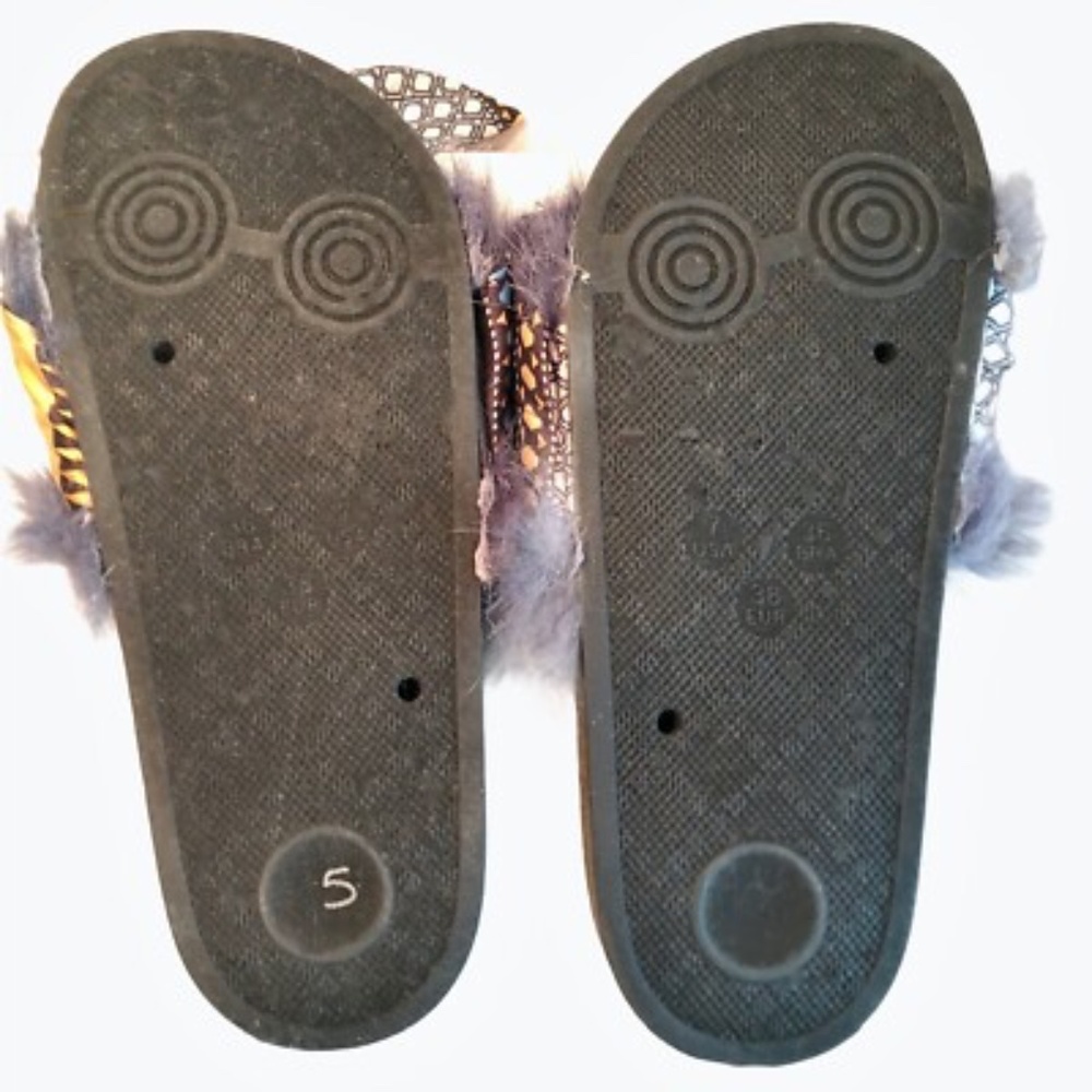 Liliana Womens Faux Fur Slides Slippers Size 6.5 Blue Slip On Casual Sandals - Picture 7 of 9